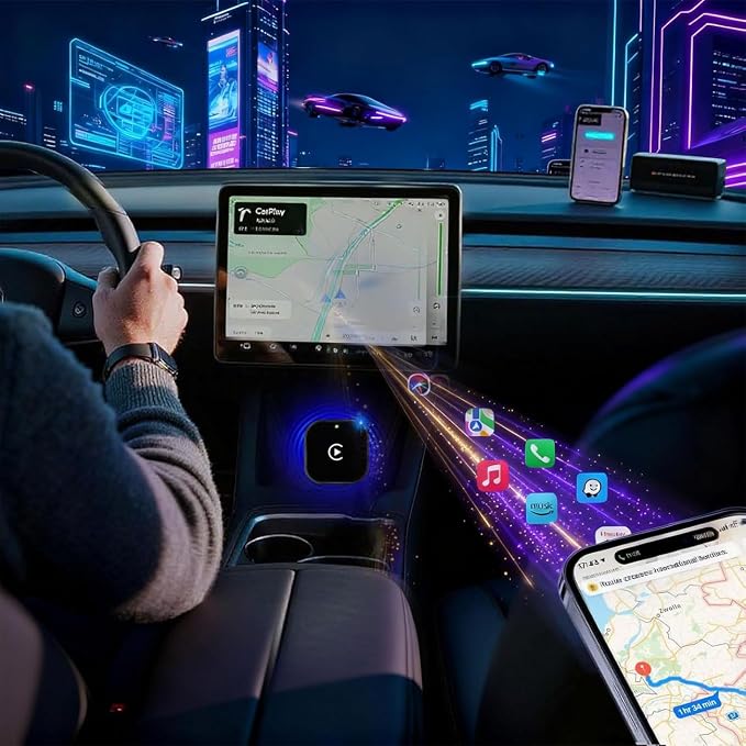 2 in 1 CarPlay Adapter for Peugeot 508, CarPlay Wireless Adapter with Auto Reconnect Fast Pairing Bluetooth Connection Compact USB Dongle,B/Black-Normal