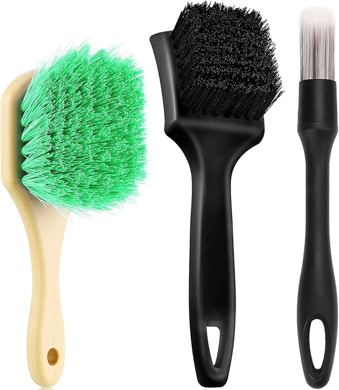 Wheel Rim Tire & Carpet Cleaning Brush Set, Soft & Stiff Bristle Wash Cleaning Supplies Kit for Car All Exterior Surface and Car Interior Cleaning Brush for Car Truck SUV RV Motorcycle (Green)