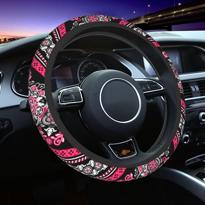 Boho Car Steering Wheel Cover Auto Accessories Universal 15 Inch Non-Slip Neoprene for Women Cute Automotive SUV Van Truck Wheel Protector