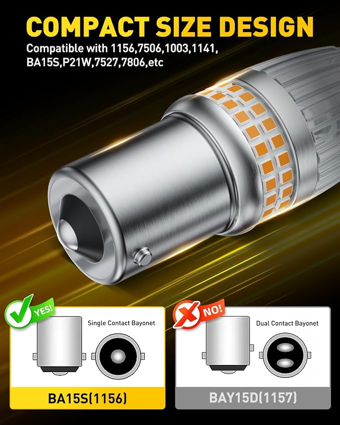 AUXITO Latest 1156 LED Bulbs Amber Yellow Turn Signal Lights, 700% Brighter 7506 BA15S P21W 1141 1003 Bulbs with Projector for Backup Parking Tail Brake Signal Marker Daytime Running Light, Pack of 2