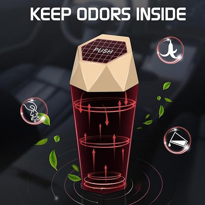 Car Trash Can with Lid, Mini Car Trash Cup with 30 Additional Trash Bags, Car Accessories for Interior, Leakproof Vehicle Garbage Bin for Car, Home, Office - 2 Packs, Gold