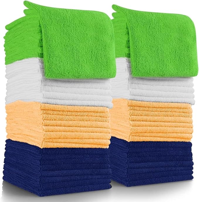 OxGord Microfiber Cleaning Cloth - 32 Pack of Thick, Lint-Free Soft Towels Best for Car Wash, Home Multi-Use, Kitchen Counter & Eye-Glasses Etc. Re-Washable Micro Fiber Rags Household Cleaner Supplies