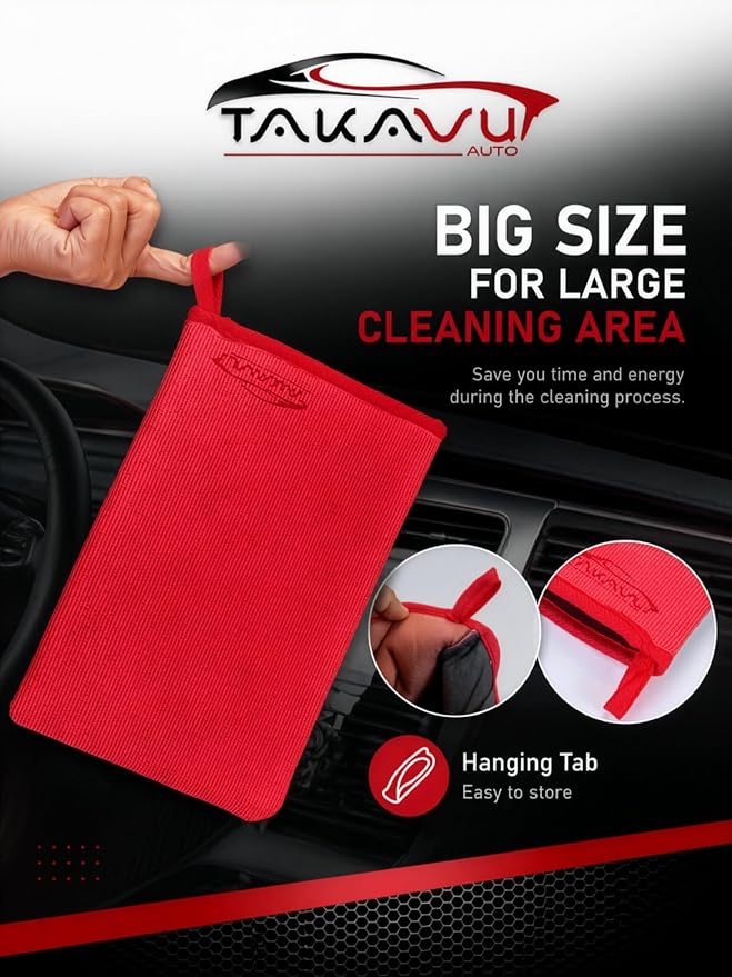 TAKAVU Auto Detailing Clay Mitt 1 Pack 9.7x6.3 inches, Magic Clay Bar Mitt Premium Mesh and Microfiber for Remove Dirts Mud Grime, Car Cleaning Detail Glass Wheel Windshield (Red)