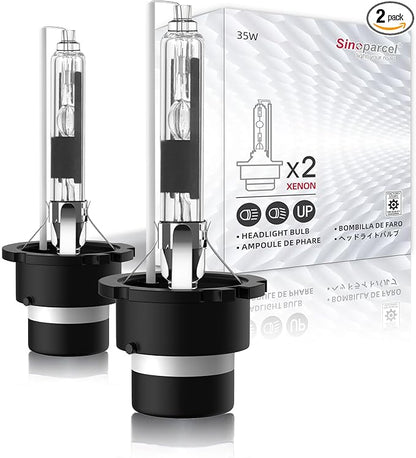 Sinoparcel D2R Xenon HID Headlight Bulbs - 6000K 35W White Low Beam 85126UB 66250 85126WX, etc Replacement Lights - Pack of 2