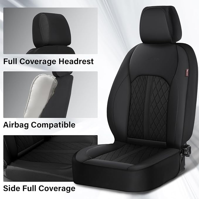 Coverado Universal Leather Seat Covers Full Set for 5 Seats – Waterproof, Durable All-Weather Protector for SUV, Pickup Truck, Sedan, Black