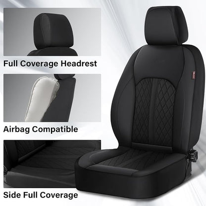 Coverado Universal Leather Seat Covers Full Set for 5 Seats – Waterproof, Durable All-Weather Protector for SUV, Pickup Truck, Sedan, Black