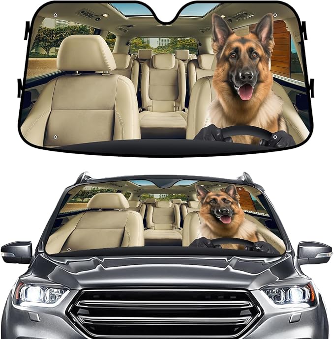 GENANY Custom Dog Windshield Sun Shade for Car SUV Truck (55x30 Inches), Turn Your Dogs Photo Into Windshield Sunshades, Personalized Car Sun Shades, Customized Sun Blocker Keep Your Vehicle Cool