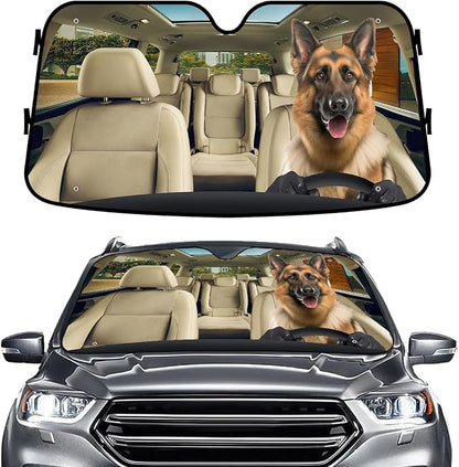 GENANY Custom Dog Windshield Sun Shade for Car SUV Truck (55x30 Inches), Turn Your Dogs Photo Into Windshield Sunshades, Personalized Car Sun Shades, Customized Sun Blocker Keep Your Vehicle Cool
