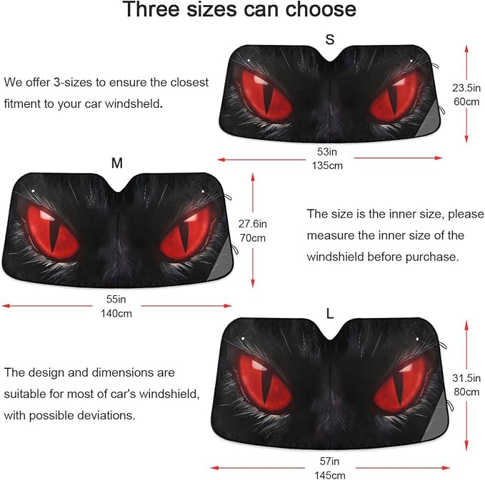 Red Eyes Windshield Sun Shade for Car Auto SUV Truck Foldable Front Window Sunshade Sun Visor Protector Block UV Rays Reflect Heat, 55" x 28"