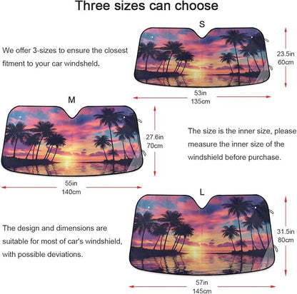 Palm Trees Windshield Sun Shade for Car Auto SUV Truck Purple Beach Sunset Landscape Foldable Front Window Sunshade Sun Visor Protector Block UV Rays Reflect Heat, 55" x 28"