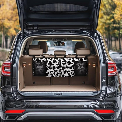 Black Cow Spots Car Trunk Organizer Sturdy Car Storage Organizer Auto Hanging Seat Back Storage for SUV,Truck,Van