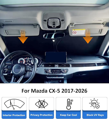 Windshield Sun Shade for 2017-2025 2026 Mazda CX-5, Car Front Window Sunshade with 240T Sun Visor Protector Blocks UV Rays Heat Sun Shield Accessories (Mazda CX5)