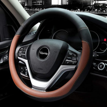 Valleycomfy Microfiber Leather Steering Wheel Cover Large-Size for F150 F250 F350 Ram 4Runner Tacoma Tundra Range Rover Model S X with 15 1/2 inches-16 inches Outer Diameter (Brown)