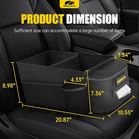 MIKKUPPA Car Seat Organizer - Front Passenger & Backseat Organizer with Tissue Box & Cup Holder, Car Seat Storage Box with Mesh Pockets, Road Trip Essentials for Kids