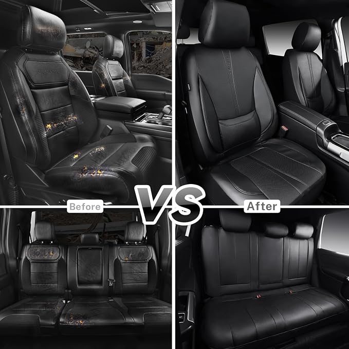 CAR PASS Nappa Leather Car Seat Covers Full Set, Water Resistant 3D Foam Faux Leather Seat Covers with Lumbar Support, Automotive Seat Covers 5 Seats Comfort & Universal Fit for Cars SUV Truck, Black