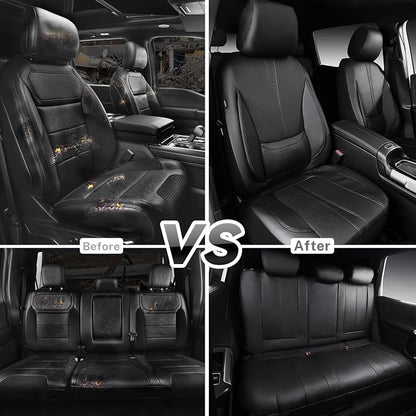 CAR PASS Nappa Leather Car Seat Covers Full Set, Water Resistant 3D Foam Faux Leather Seat Covers with Lumbar Support, Automotive Seat Covers 5 Seats Comfort & Universal Fit for Cars SUV Truck, Black