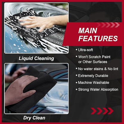 Oudain 200 Pcs Microfiber Cleaning Cloth 16x16 Inch Microfiber Towels for Car Ultra Absorbent Cleaning Rags Reusable Lint Free Streak Free Detailing Towel for Car Washing Drying Dusting (Black)