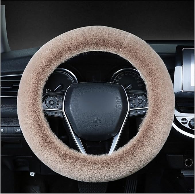 Ziciner Fuzzy Steering Wheel Cover, 15 inch Soft Wool Fur Steering Wheel Protector, Fluffy Wheel Covers for Winter Warm, Car Interior Decoration Accessories for Women Men (Light Brown)