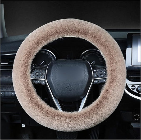 Ziciner Fuzzy Steering Wheel Cover, 15 inch Soft Wool Fur Steering Wheel Protector, Fluffy Wheel Covers for Winter Warm, Car Interior Decoration Accessories for Women Men (Light Brown)