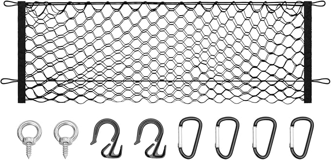 Canvcle Truck Bed Cargo Net for 2019-2025 2026 Dodge Ram 1500 Accessories Envelope Style Mesh Trunk Net Organizer and Storage Stretchable Adjustable Elastic Nylon Rear Cargo Netting with Hooks