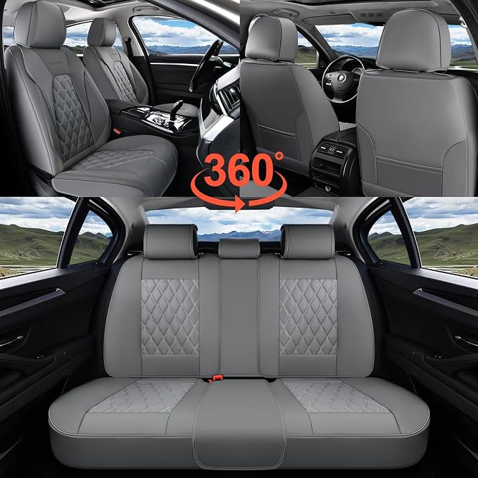 Coverado Car Seat Covers, Front Seat Cover, 2 Pack Luxury Faux Leather Seat Covers for Cars, Waterproof Car Seat Protector Car Seat Cushion, Universal Automotive Seat Covers Fit for Most Cars - Gray