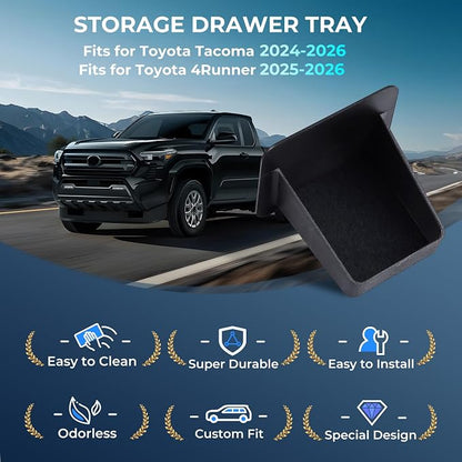 Center Console Organizer Drawer Storage Tray for Toyota Tacoma 2026 2025 2024 4th Gen & Toyota 4Runner 2026 2025 6th Gen, Interior Accessories Wheel Cubicle Hidden Cubby Insert Tray, Black