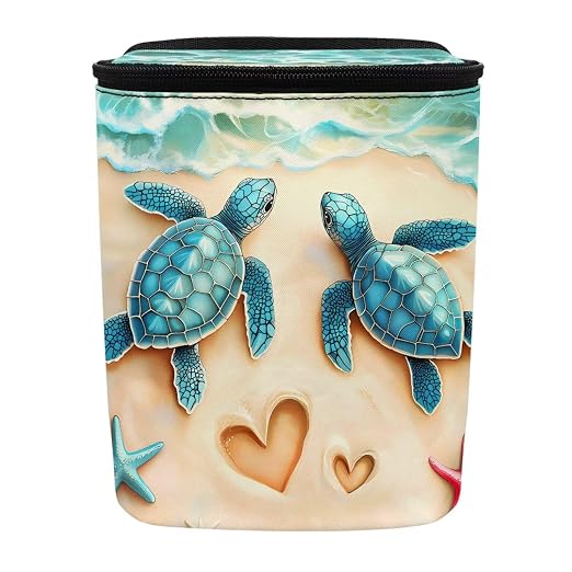 Talayituse Turtle Starfish Heart Beach Print Car Trash Can with Lid, Leak Proof Auto Trash Bag Hanging Vehicle Garbage Can Multipurpose Storage Container for Back Seat Road Trip