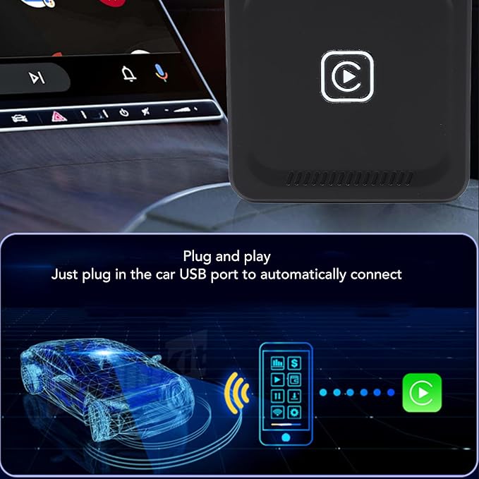Dpofirs Adapter 2024 Upgrade, for Adapter Convert Wired to BT 5.0 Intelligent Voice Control for Android Auto Adapter (Black)