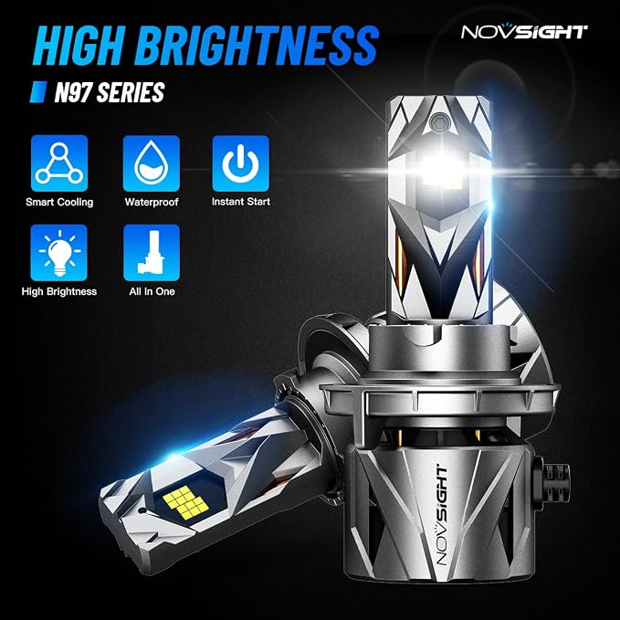 NOVSIGHT 9008/𝑯13 Fog LED Bulbs Upgrade, 900% Brighter 95,000LM, 240W Performance, Enhanced Cooling, 5-Min Installation, 100,000+ Hour Lifespan, IP68 & CANBUS Compatible, Pack of 2