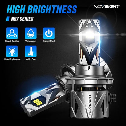 NOVSIGHT 9008/𝑯13 Fog LED Bulbs Upgrade, 900% Brighter 95,000LM, 240W Performance, Enhanced Cooling, 5-Min Installation, 100,000+ Hour Lifespan, IP68 & CANBUS Compatible, Pack of 2