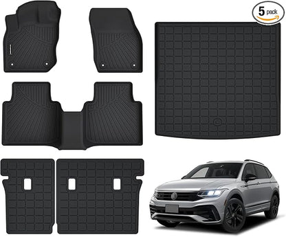 Floor Mats for 2026 2025 Volkswagen Tiguan Upgrade Trunk Mat with Backrest Mat All Weather TPE Floor Liners Fit for 2025 2026 VW Tiguan Anti-Slip Full Set Car Accessories