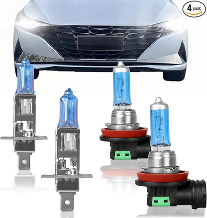 Fit for Elantra 2011-2013 High Performance Halogen Headlight Bulbs,H1 High Beam + H11 Low Beam Headlamp Replacement Bulbs Kit, Plug and Play,Pack of 4