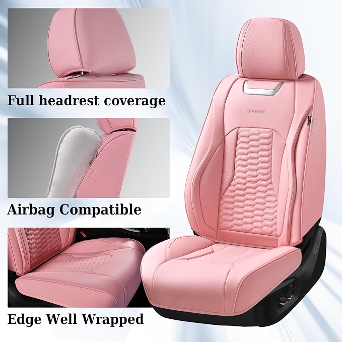 Coverado Front Car Seat Covers, Premium Nappa Leather Waterproof Front Seat Protectors, Universal Automotive Seat Covers Compatible with Most Vehicles (Pink)