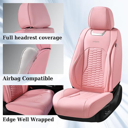 Coverado Front Car Seat Covers, Premium Nappa Leather Waterproof Front Seat Protectors, Universal Automotive Seat Covers Compatible with Most Vehicles (Pink)