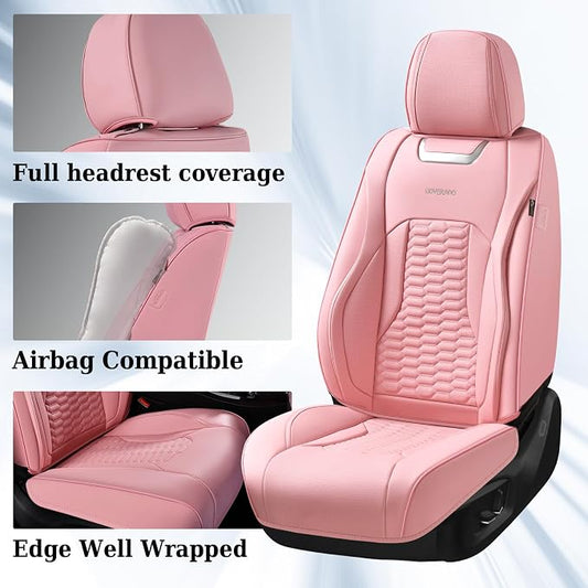 Coverado Front Car Seat Covers, Premium Nappa Leather Waterproof Front Seat Protectors, Universal Automotive Seat Covers Compatible with Most Vehicles (Pink)