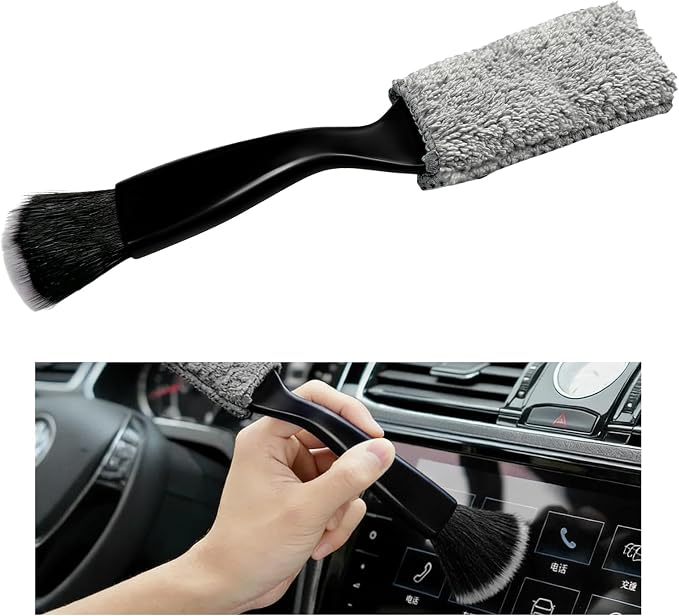 2 in 1 Duster for Car Clean, Portable Double Head Auto Detailing Brush, Soft Double-Ended Dust Removal Brush Interior Cleaning Tool for Most Vehicles, Car Accessories (Black)