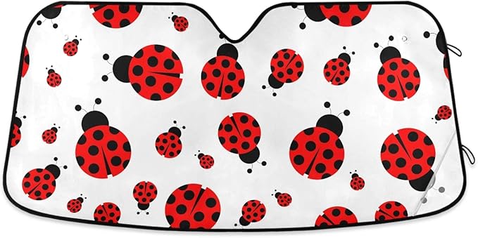 Ladybugs Scarab Car Windshield Sun Shade Cute Animal Foldable UV Ray Sun Visor Protector Sunshade to Keep Your Vehicle Cool (55" x 27.6")