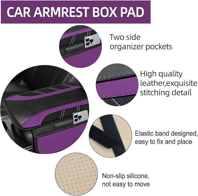 NBTEPEM 10 Pcs Car Floor Mats Full Set & Sport Leather Steering Wheel Cover 14.5-15 inch, Center Console Cover, Seat Belt Cushion, Cup Holder Coaster, Universal Automobile Interior Sets (Purple)