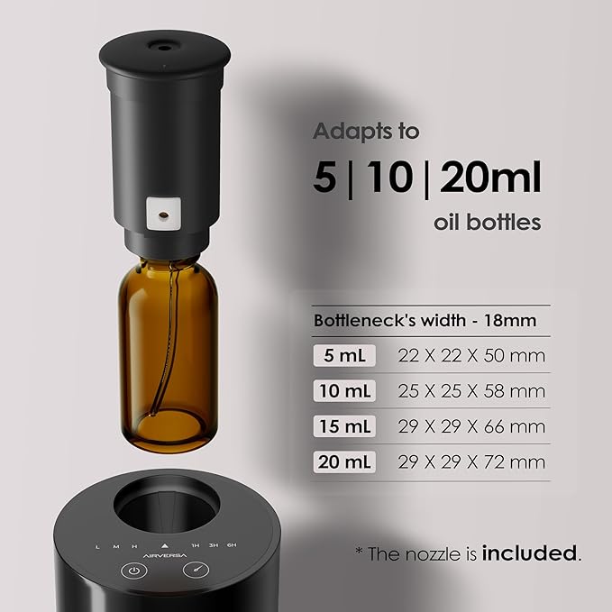 Airversa Waterless Essential Oil Diffuser Starter Kit with 30mL Hotel Fragrance Oil Inspired by Blagio, Battery Operated Car Diffuser, Portable Aroma Nebulizer for Home Car Office, AN6Kit-D, Black