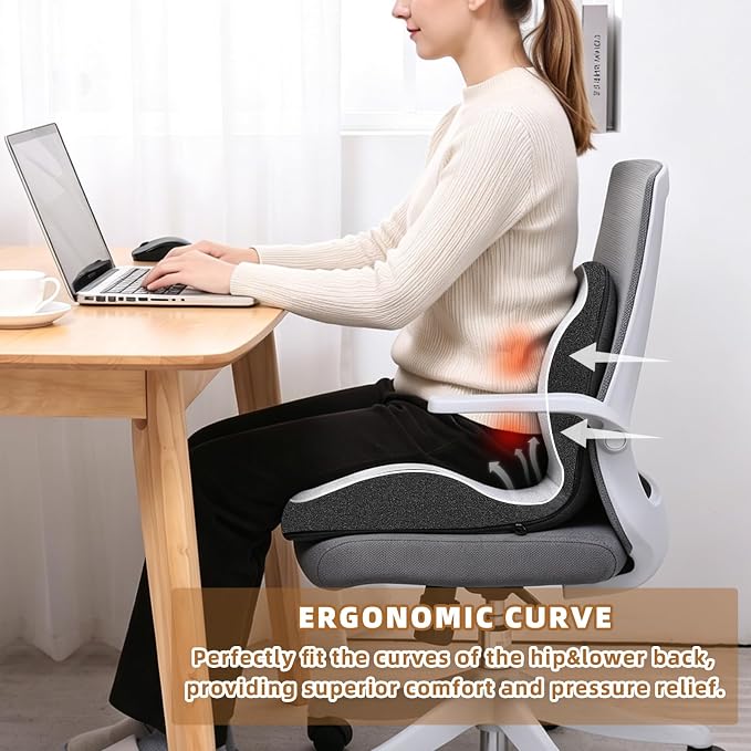 Car Seat Cushions for Driving, Dual-Layer Memory Foam Seat Cushion with Lumbar Support, Ergonomic Truck Seat Cushion & Office Chair Cushion for Wheelchair, Gaming Chair & Sofa