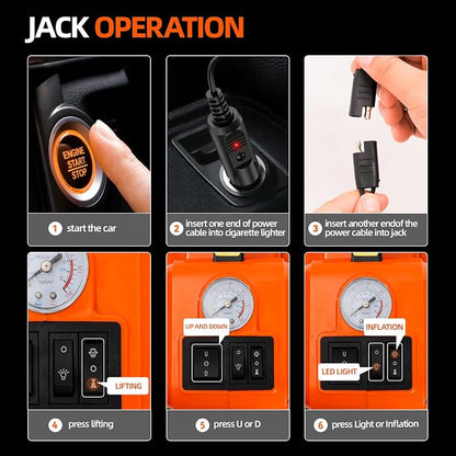 Car Jack Electric Hydraulic Jack 5Ton 155-450mm 3in1 Lift Inflator LED Light 12V Portable Outdoor Home Emergency Tire Change Roadside Rescue Tool for Sedan SUV MPV