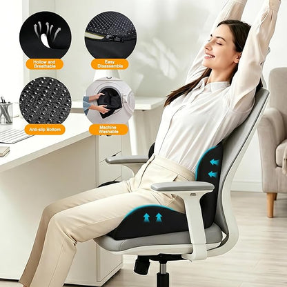 Seat Cushion for Office Chair and Car – L-Shaped Ergonomic Seat Cushions for Stability & Anti-Slip, Orthopedic Cushion for Sciatica, Back & Tailbone Pain Relief, Black