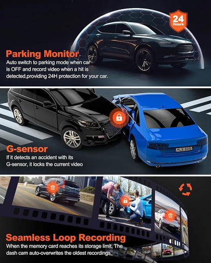 YEECORE D21 Dash Cam, Real 4K Dash Camera Front 5G WiFi GPS, 3" LCD Super Night Vision Car Camera, 157°Wide Angle Dash Camera for Cars with App, Accident Record, G-Sensor, Parking Mode, 512GB Max