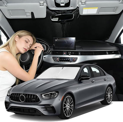 Windshield Sunshade for Mercedes E-Class Sedan 2017-2023 Sun Shade Windshield Upgrade 4 Layers Custom Fit E-Class Car Window Shade Front Windshield Keep Cool Blocks UV Rays Car Accessories