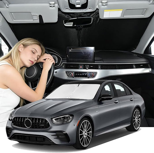 Windshield Sunshade for Mercedes E-Class Sedan 2017-2023 Sun Shade Windshield Upgrade 4 Layers Custom Fit E-Class Car Window Shade Front Windshield Keep Cool Blocks UV Rays Car Accessories