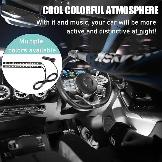 Yourkar Car LED Strip Light, 24 LED Interior Under Dash Atmosphere Lights with Cigarette Lighter, Vehicle Decor Lamp Ambient Night Light Strip Lighting, Universal Car Accessories (White)