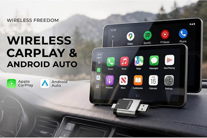 ZORVIA Wireless CarPlay Adapter for iPhone & Android Auto 2026 Upgraded - Convert Wired CarPlay to Wireless, Fast Auto Reconnect, Plug and Play, USB-C & USB-A (Silver)