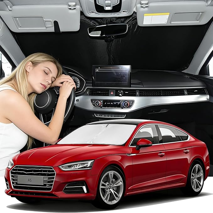 Windshield Sunshade for Audi A5 2008-2017 Sun Shade Car Windshield Accessories Upgrade 4 Layers Blocks UV Rays Custom Fit A5 240T Car Window Shades Front Windshield Keep Cool Foldable