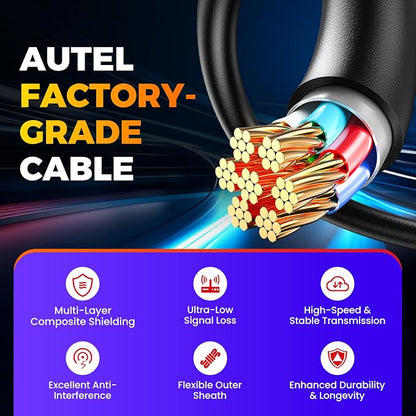 Autel Original Green Type 2 J1939 Male to 16pin Female OBD2 Adapter Cable, for Heavy Duty Trucks Scanner and Commercial Vehicles with 9pin Diagnostic Connector