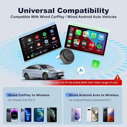 Carlinkit Mini Ultra 3 Wireless CarPlay & Android Auto Adapter, Convert Factory Wired to Wireless, USB-A/USB-C Fast Connection for iPhone & Android 11+, Plug & Play Dongle, OTA Upgrade